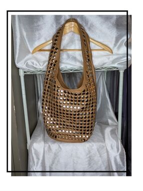 MMS Y2K style Tan Studded Zip Closure Large Hobo Shoulder Bag